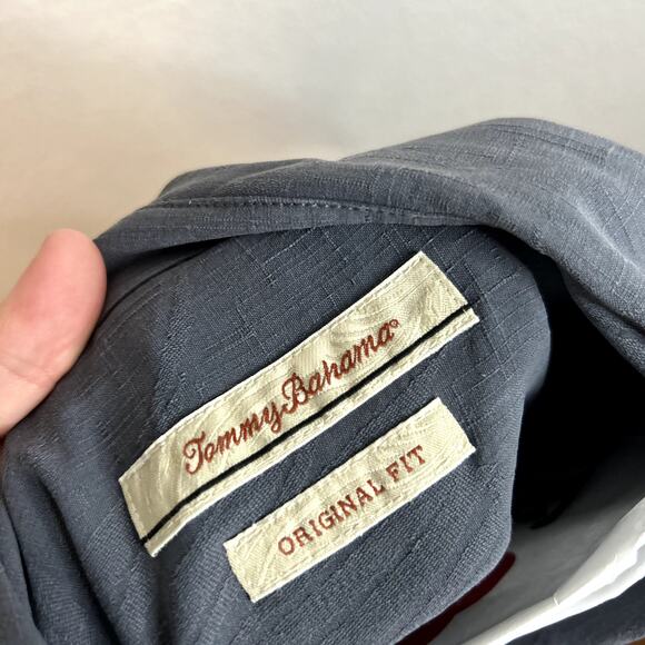 Tommy Bahama Silk Hawaiian Button Up Shirt Mens Size XL Navy Gray Resort Golf - Picture 4 of 6